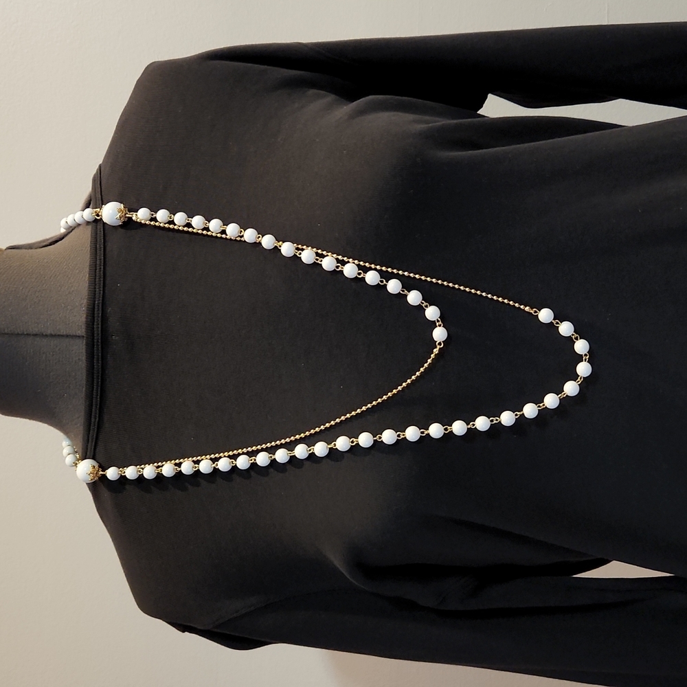 White Bead Double Strand Necklace